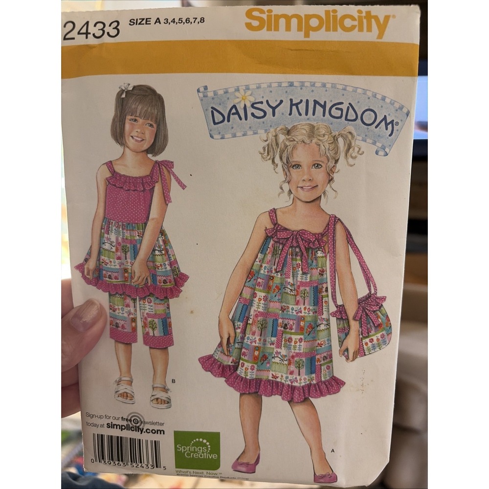 Simplicity 2433 Daisy Kingdom Girls Dress Capris Bag Sewing Pattern Size 3-8